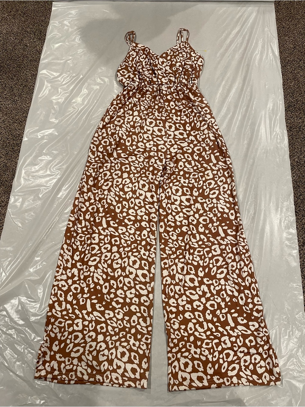 Brown & White Leopard Print Wide-Leg Jumpsuit